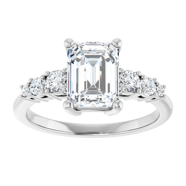 Emerald White Gold Multi Stone Accent Style Engagement Ring