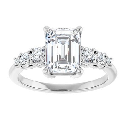 Emerald White Gold Multi Stone Accent Style Engagement Ring