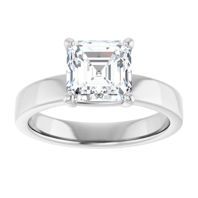 Asscher White Gold Wide Band Solitaire Engagement Ring