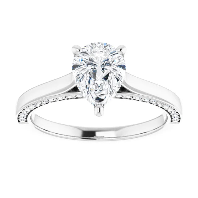 Pear White Gold Solitaire & Hidden Diamond Band Engagement Ring