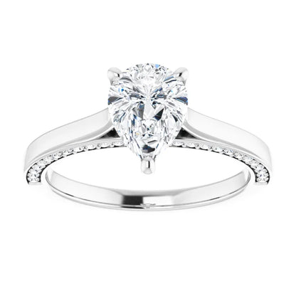 Pear White Gold Solitaire & Hidden Diamond Band Engagement Ring
