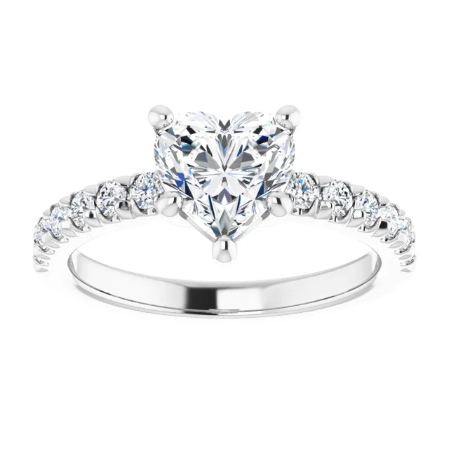 Heart Five Claw Pave White Gold Engagement Ring 