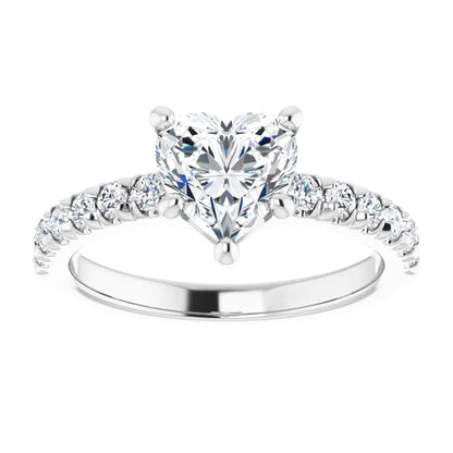 Heart Five Claw Pave White Gold Engagement Ring 