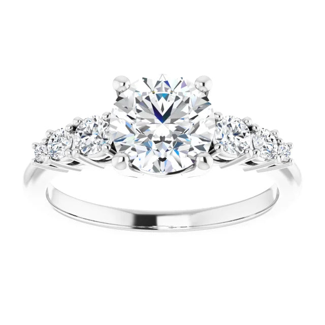 Round Brilliant White Gold Multi Stone Accent Style Engagement Ring