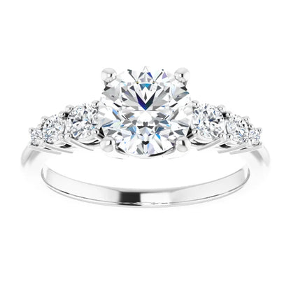Round Brilliant White Gold Multi Stone Accent Style Engagement Ring