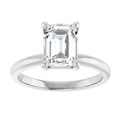 Emerald Cut White Gold Low Hidden Halo Solitaire Engagement Ring