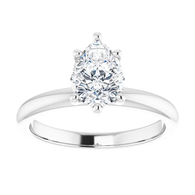 Pear Cut White Gold Low Hidden Halo Solitaire Engagement Ring