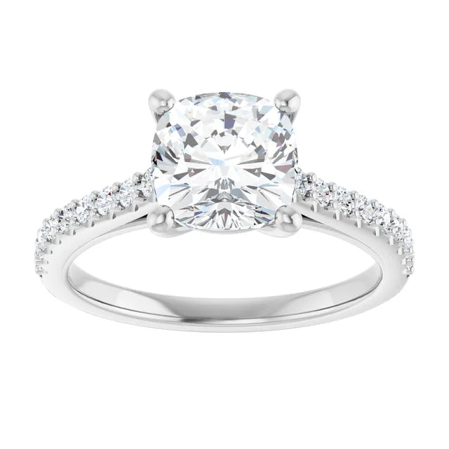 Cushion White Gold Pave Style Lab Diamond Engagement Ring 