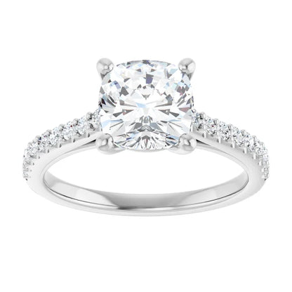 Cushion White Gold Pave Style Lab Diamond Engagement Ring 