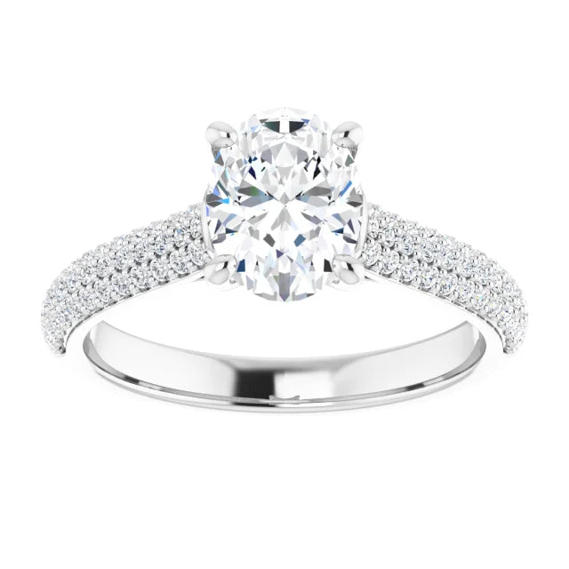 Oval White Gold Pave Lab Diamond Engagement Ring 