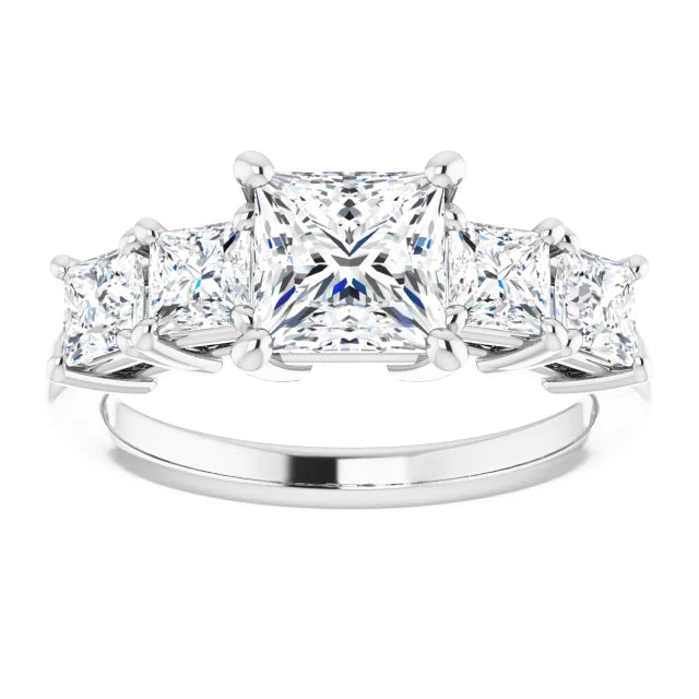 Princess White Gold Multi Stone Accent Style Engagement Ring