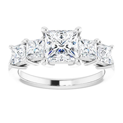 Princess White Gold Multi Stone Accent Style Engagement Ring