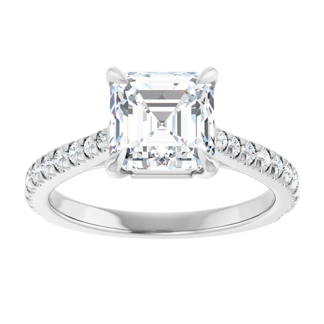 Asscher White Gold Claw Set Style Engagement Ring