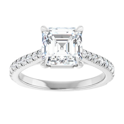 Asscher White Gold Claw Set Style Engagement Ring