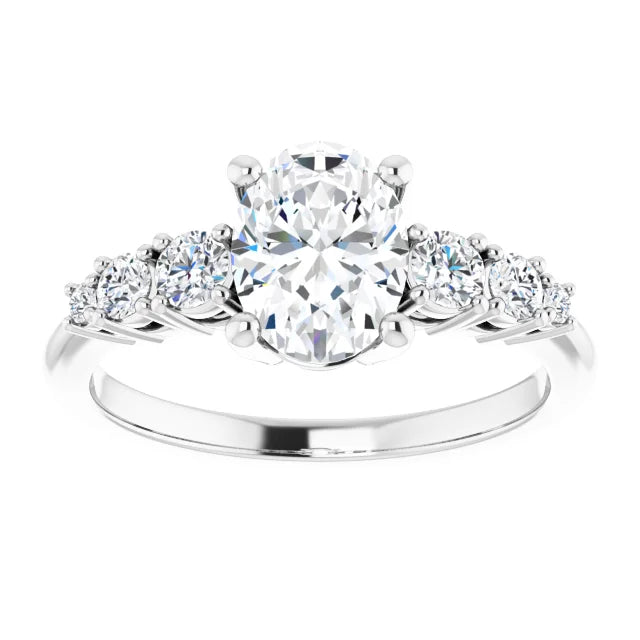 Oval White Gold Multi Stone Accent Style Engagement Ring