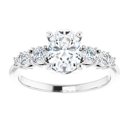 Oval White Gold Multi Stone Accent Style Engagement Ring