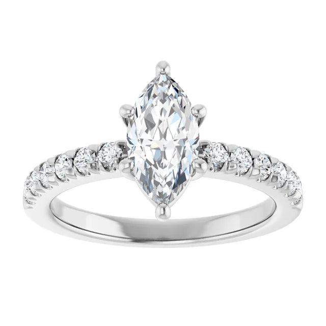 Marquise Six Claw Pave White Gold Engagement Ring 