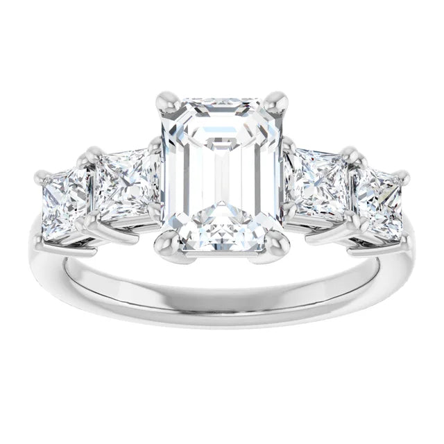 Emerald White Gold Multi Stone Accent Style Engagement Ring