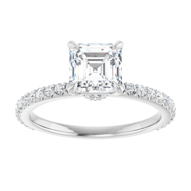 Asscher White Gold Claw Set Style Engagement Ring 