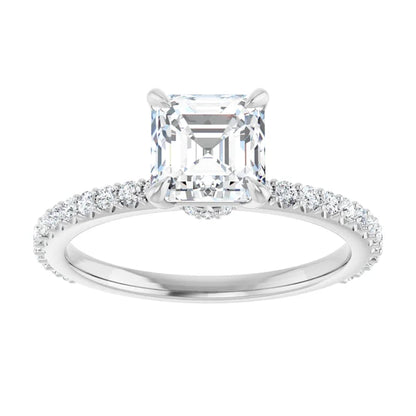 Asscher White Gold Claw Set Style Engagement Ring 