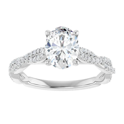 Oval White Gold Twist Style Engagement Ring 