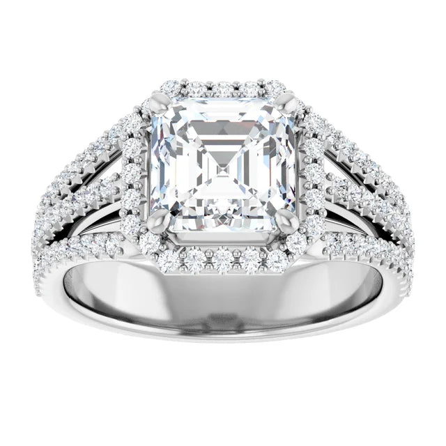 Asscher White Gold Halo Style Engagement Ring