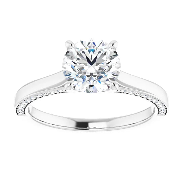 Round Brilliant White Gold Solitaire & Hidden Diamond Band Engagement Ring