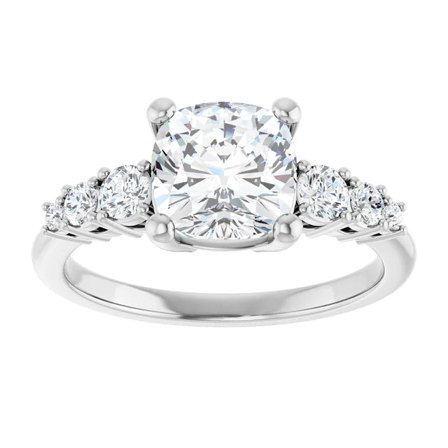 Cushion White Gold Multi Stone Accent Style Engagement Ring