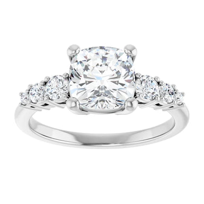 Cushion White Gold Multi Stone Accent Style Engagement Ring