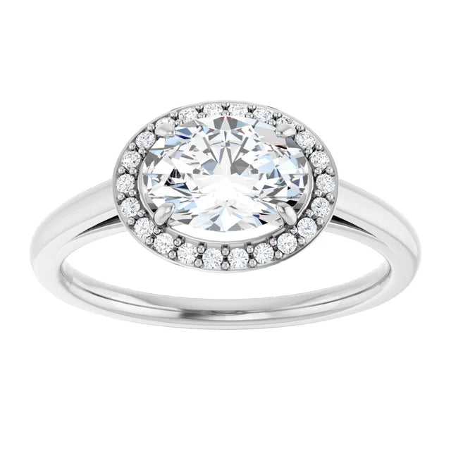 Oval White Gold East West Halo Style Engagement Ring