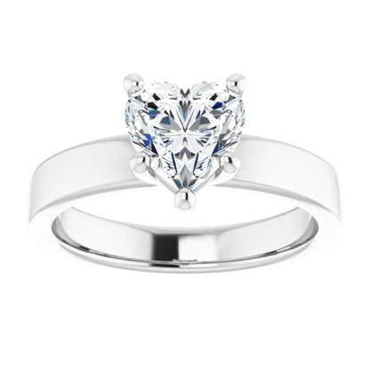 Heart White Gold Wide Band Solitaire Engagement Ring