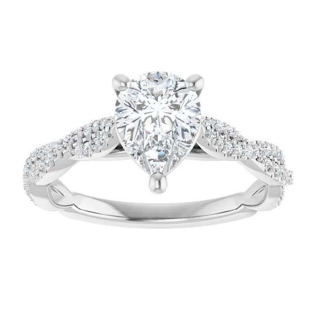 Pear White Gold Twist Style Engagement Ring