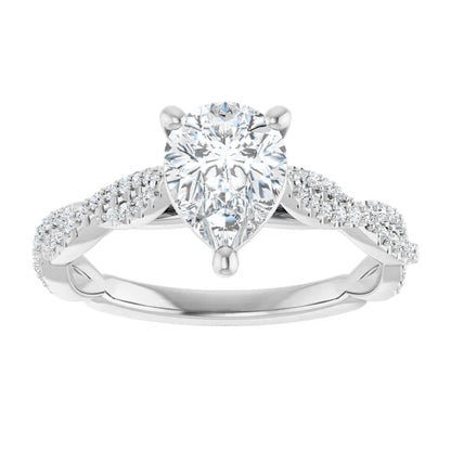 Pear White Gold Twist Style Engagement Ring
