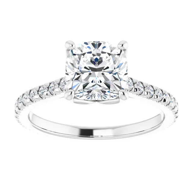 Cushion White Gold Claw Set Eternity Style Engagement Ring