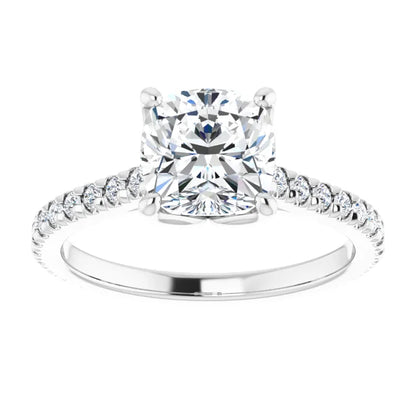 Cushion White Gold Claw Set Eternity Style Engagement Ring