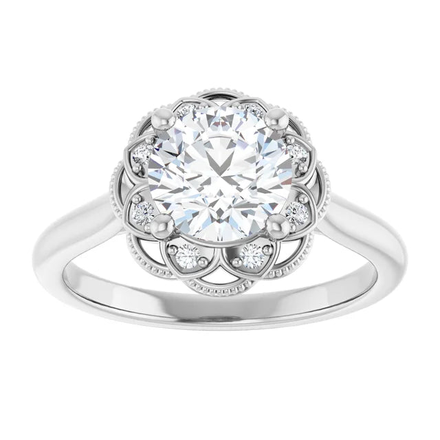 Round Brilliant White Gold Antique Inspired Design Engagement Ring