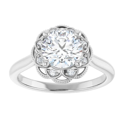 Round Brilliant White Gold Antique Inspired Design Engagement Ring