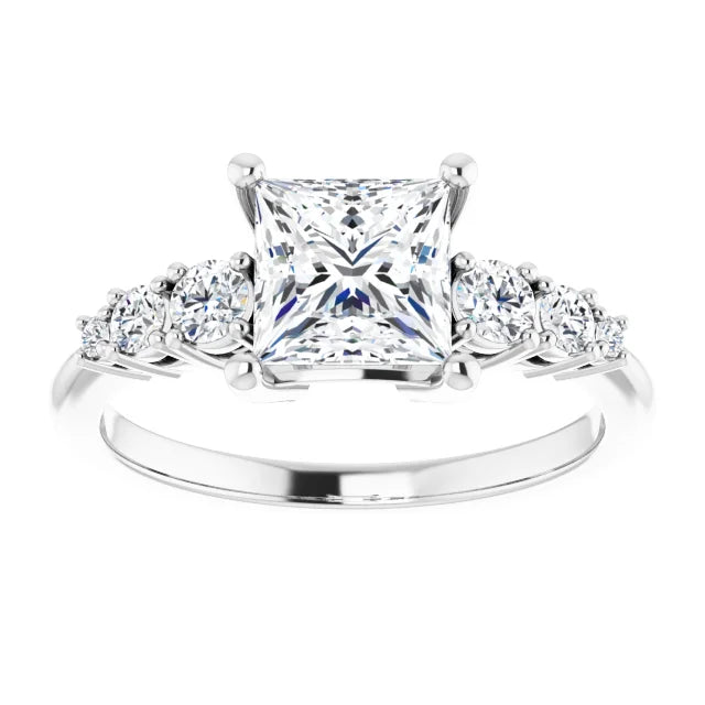 Princess White Gold Multi Stone Accent Style Engagement Ring