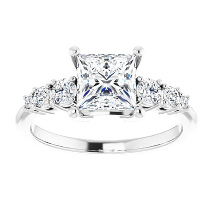 Princess White Gold Multi Stone Accent Style Engagement Ring