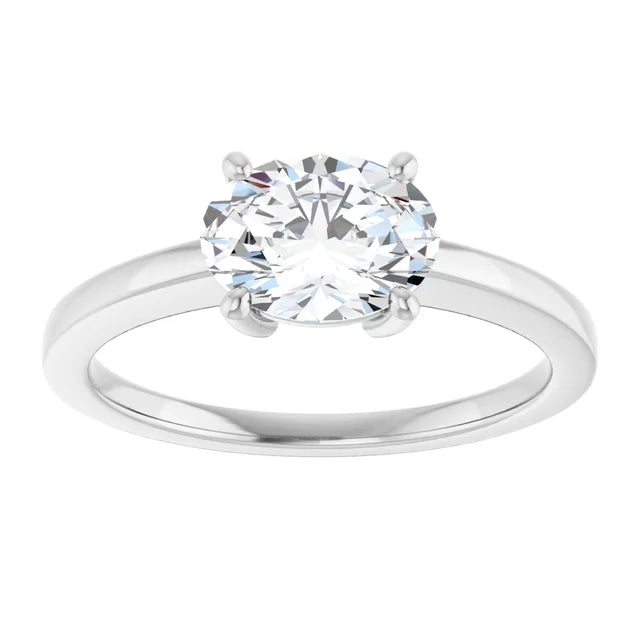 Oval White Gold East West Solitaire Style Engagement Ring