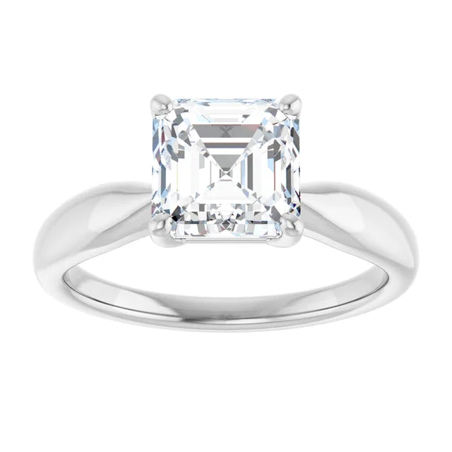 Asscher White Gold Knife Edge Solitaire Engagement Ring