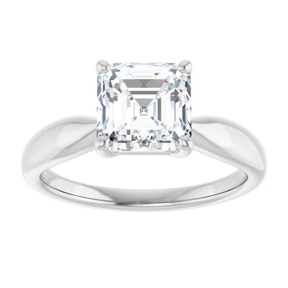 Asscher White Gold Knife Edge Solitaire Engagement Ring