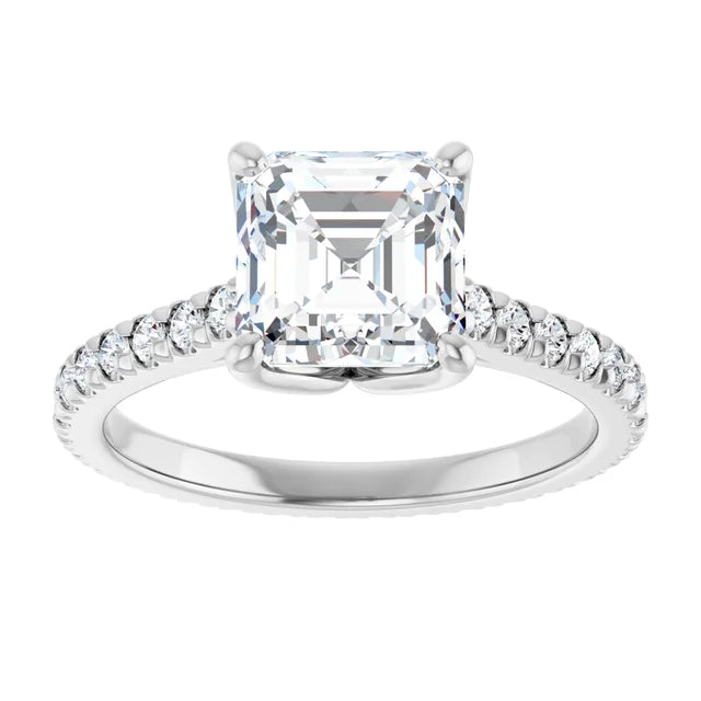 Asscher White Gold Claw Set Eternity Style Engagement Ring