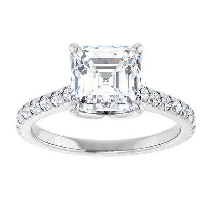 Asscher White Gold Claw Set Eternity Style Engagement Ring