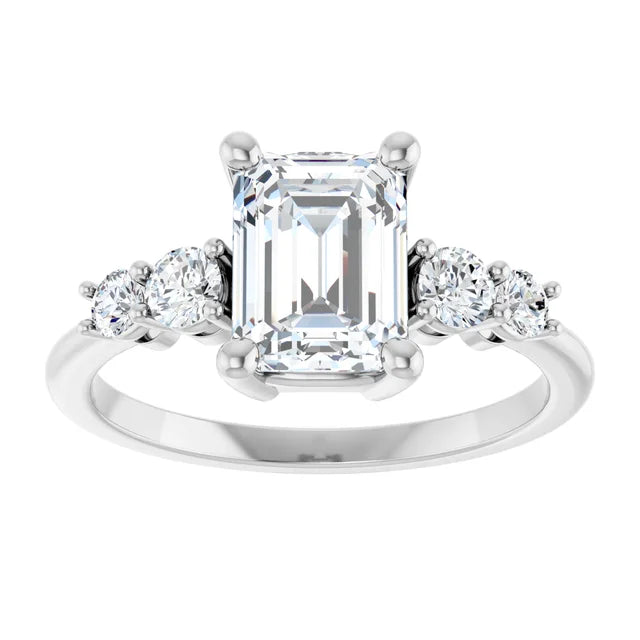 Emerald White Gold Multi Stone Accent Style Engagement Ring