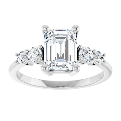 Emerald White Gold Multi Stone Accent Style Engagement Ring