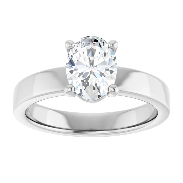 Oval White Gold Wide Band Solitaire Engagement Ring
