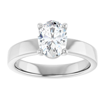 Oval White Gold Wide Band Solitaire Engagement Ring