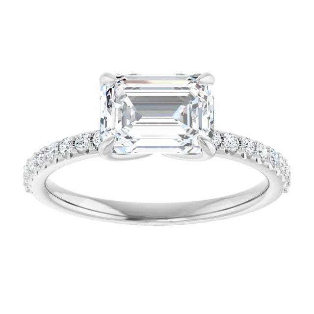 Emerald White Gold East West Style Engagement Ring