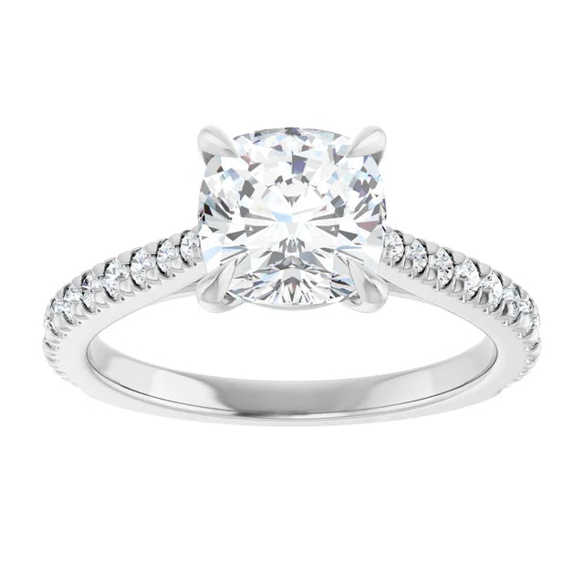 Cushion White Gold Claw Set Style Engagement Ring
